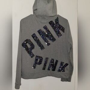 Victoria's Secret PINK Lightweight Sequin Gray Bling Full Zip Sweatshirt Size L